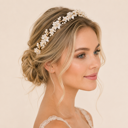 Romantic Series Elegant Flower Acrylic Rhinestone Artificial Pearl Hair Bands