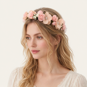 Romantik Seri Doğal Çiçek Yaprağı Kumaş Gelin Başlığı Çiçek Çelenk h5 Resim2
