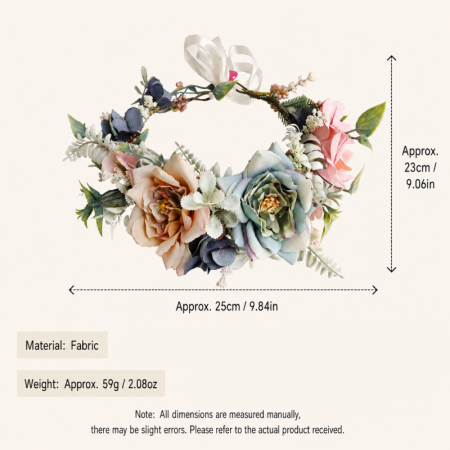 Serie Romantica - Fasce per capelli in tessuto con foglie di rosa e fiori naturali - Ghirlanda di fiori
