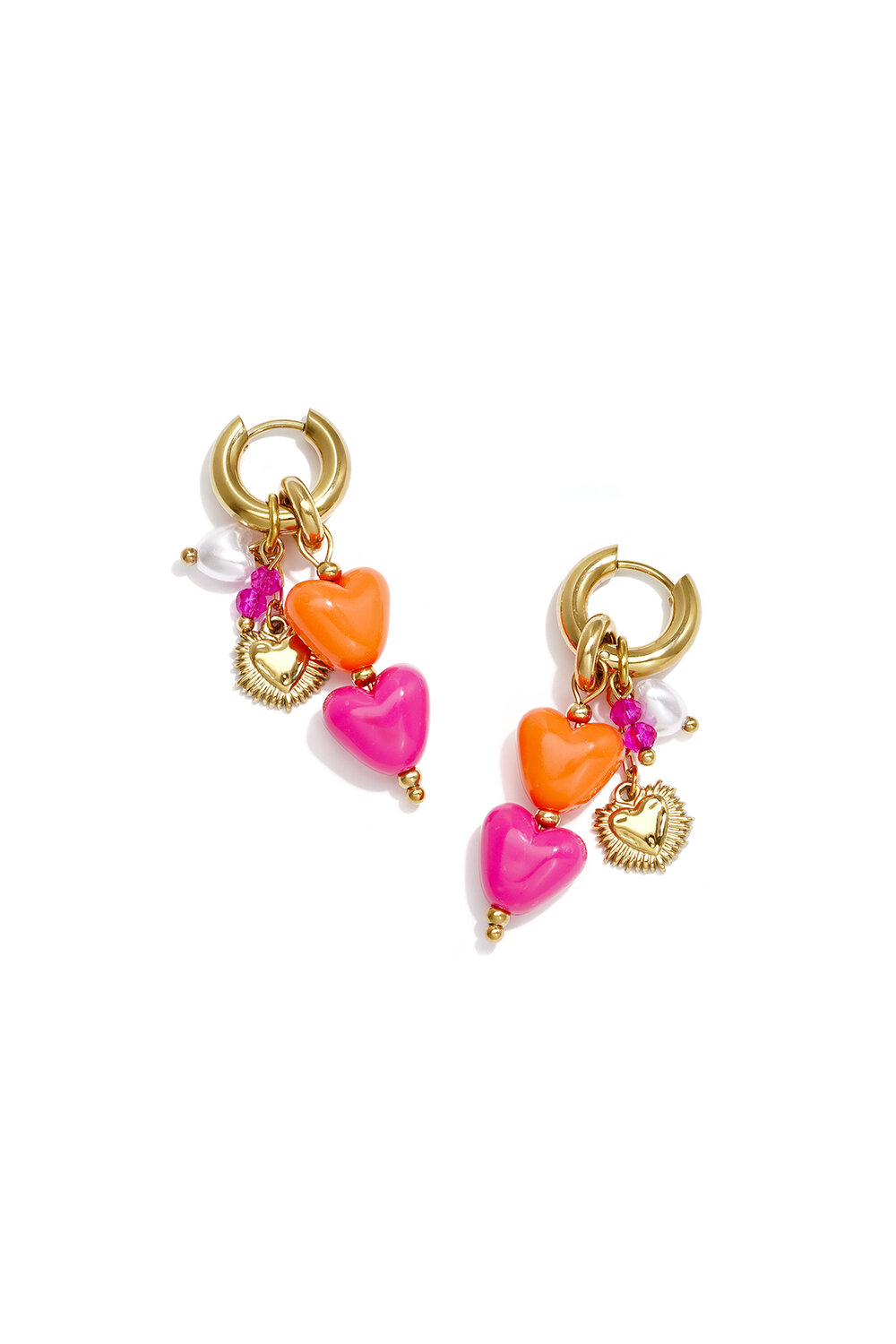 Boucles D'Oreilles En Acier Inoxydable Avec Perles En Forme De Cœur, Collection Sweet Daily Romantic, Bijoux Pour Femmes