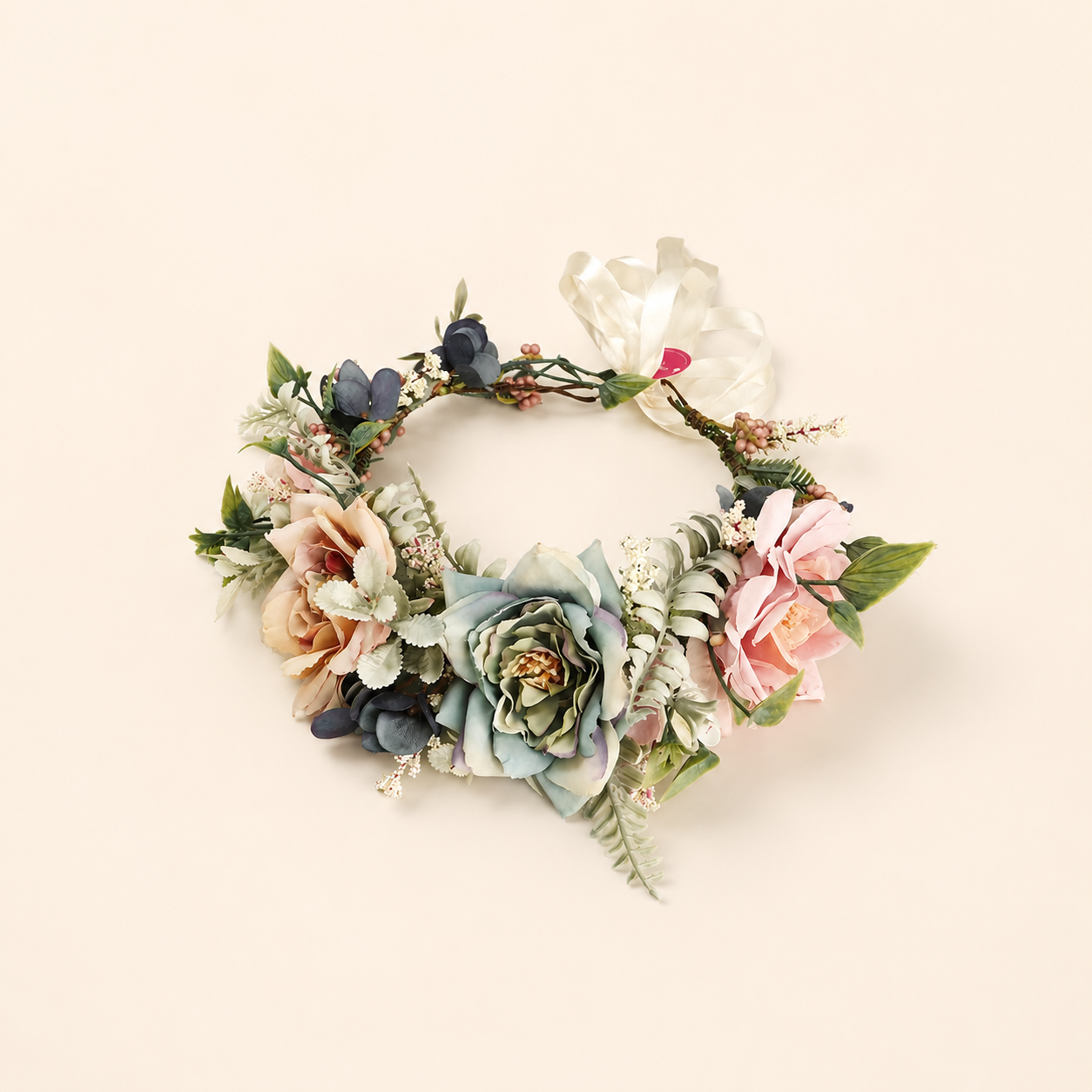 Serie Romántica Diademas De Tela Con Hojas De Rosa Natural Y Corona De Flores