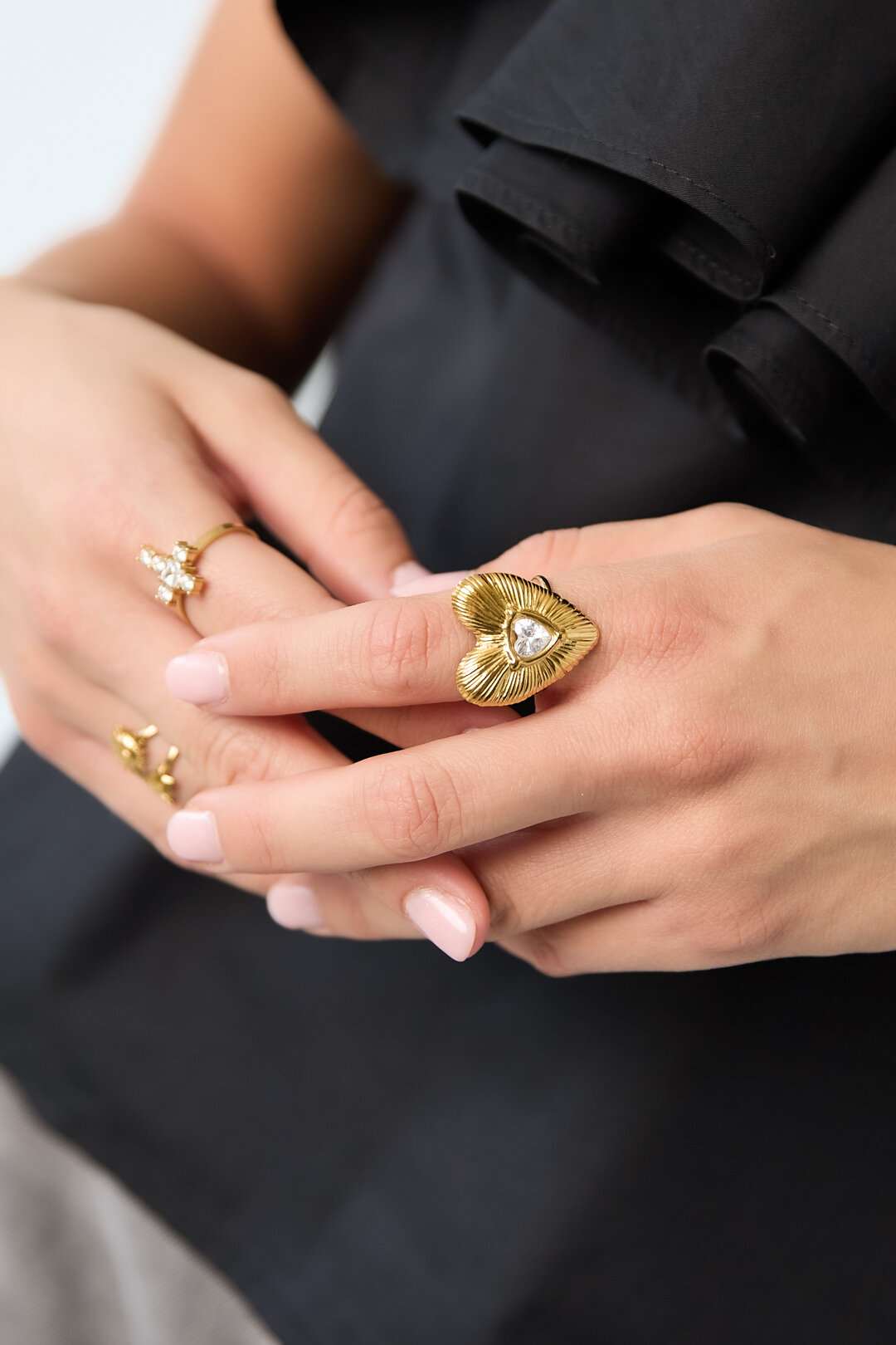 14K Gold Plated Stainless Steel Statement Rings Heart Simple Daily Simple Series Women's jewelry 2
