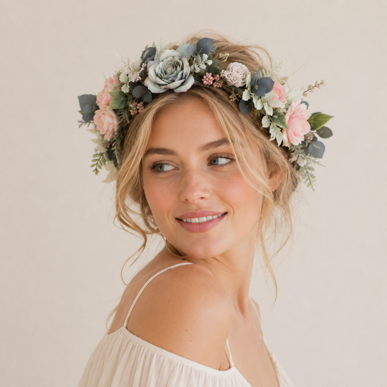 Serie Romántica Diademas De Tela Con Hojas De Rosa Natural Y Corona De Flores 2