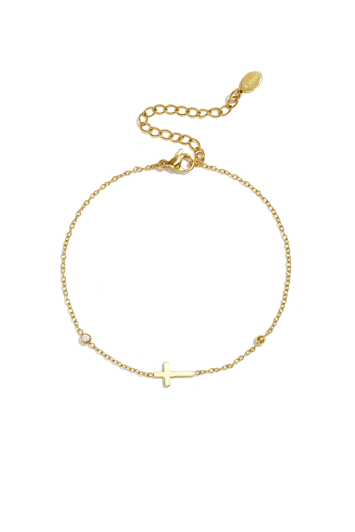 Pulseras de acero inoxidable con dije de cruz, serie sencilla, joyería para mujer