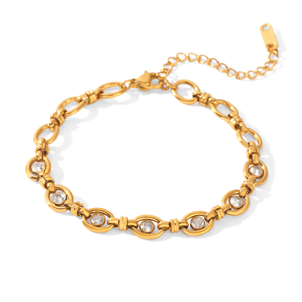 Stainless Steel Waterproof Gold Color Zircon Women's Chain Bracelets
