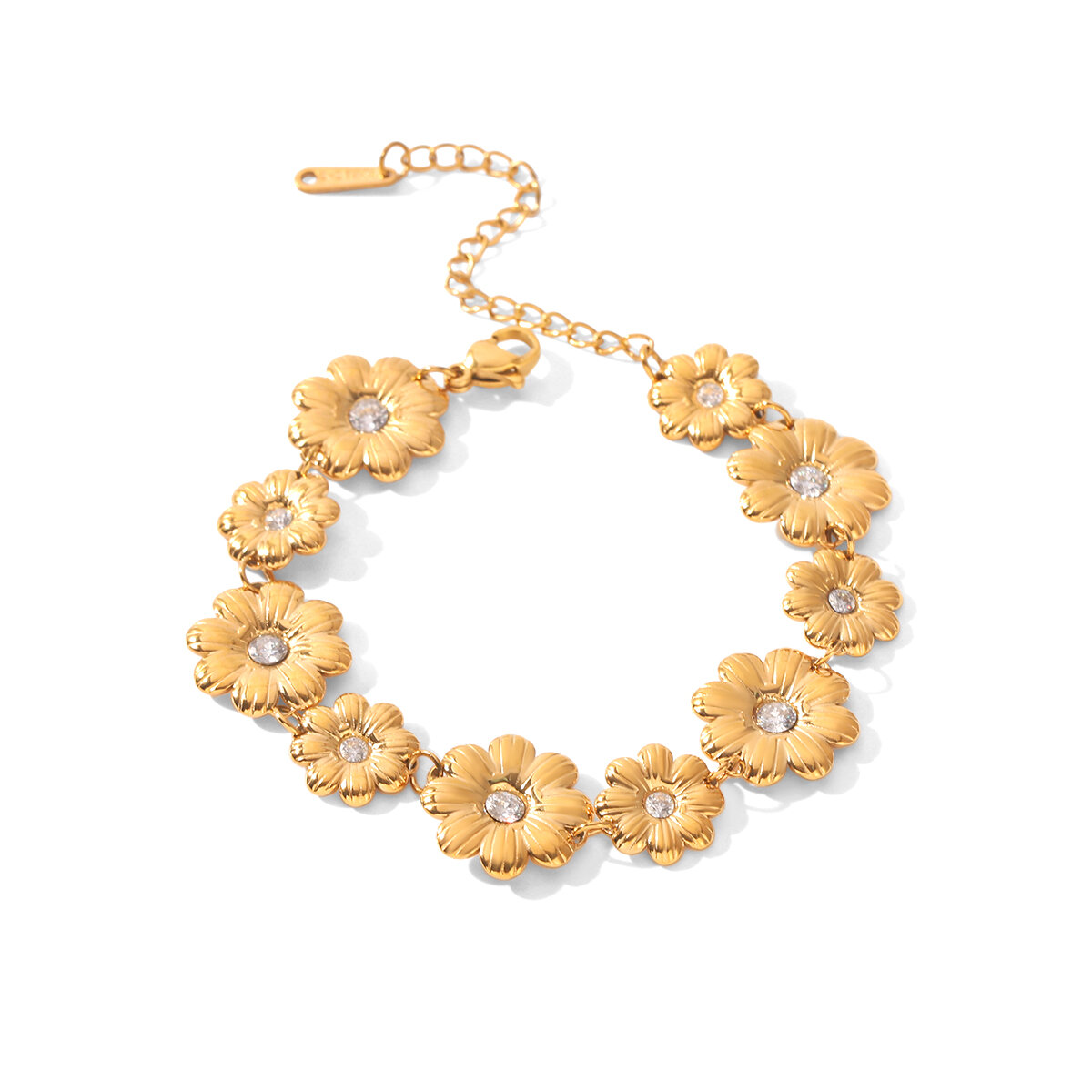 Pulseras De Cadena Para Mujer De Acero Inoxidable, Color Dorado, Resistentes Al Agua Y Con Circonitas, De La Serie Simple Daily Flower. 