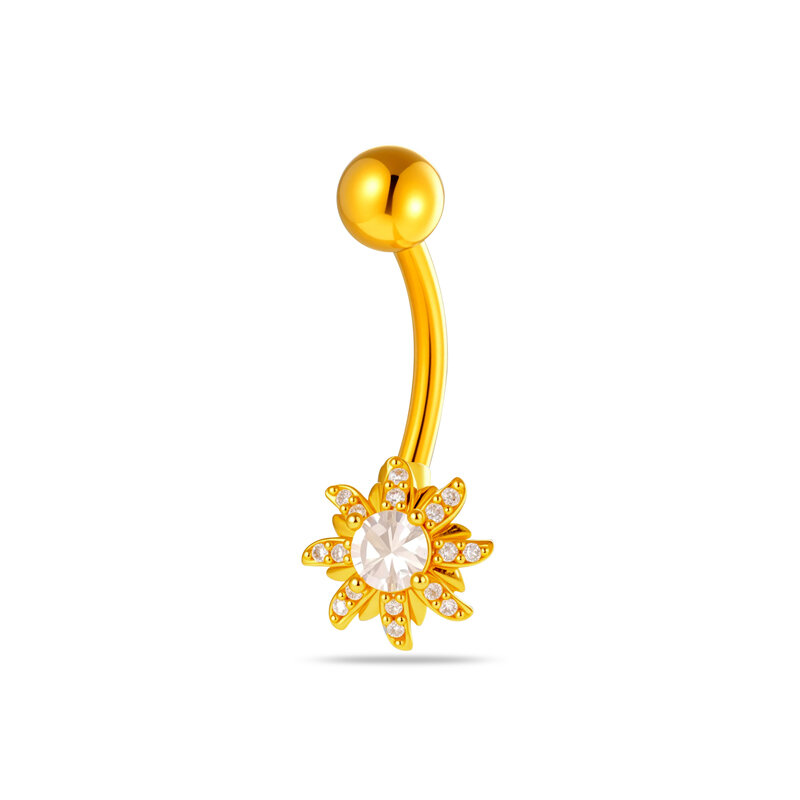 Piercing Nombril Femme Simple Series Flower Couleur Cuivre Doré Zircon 