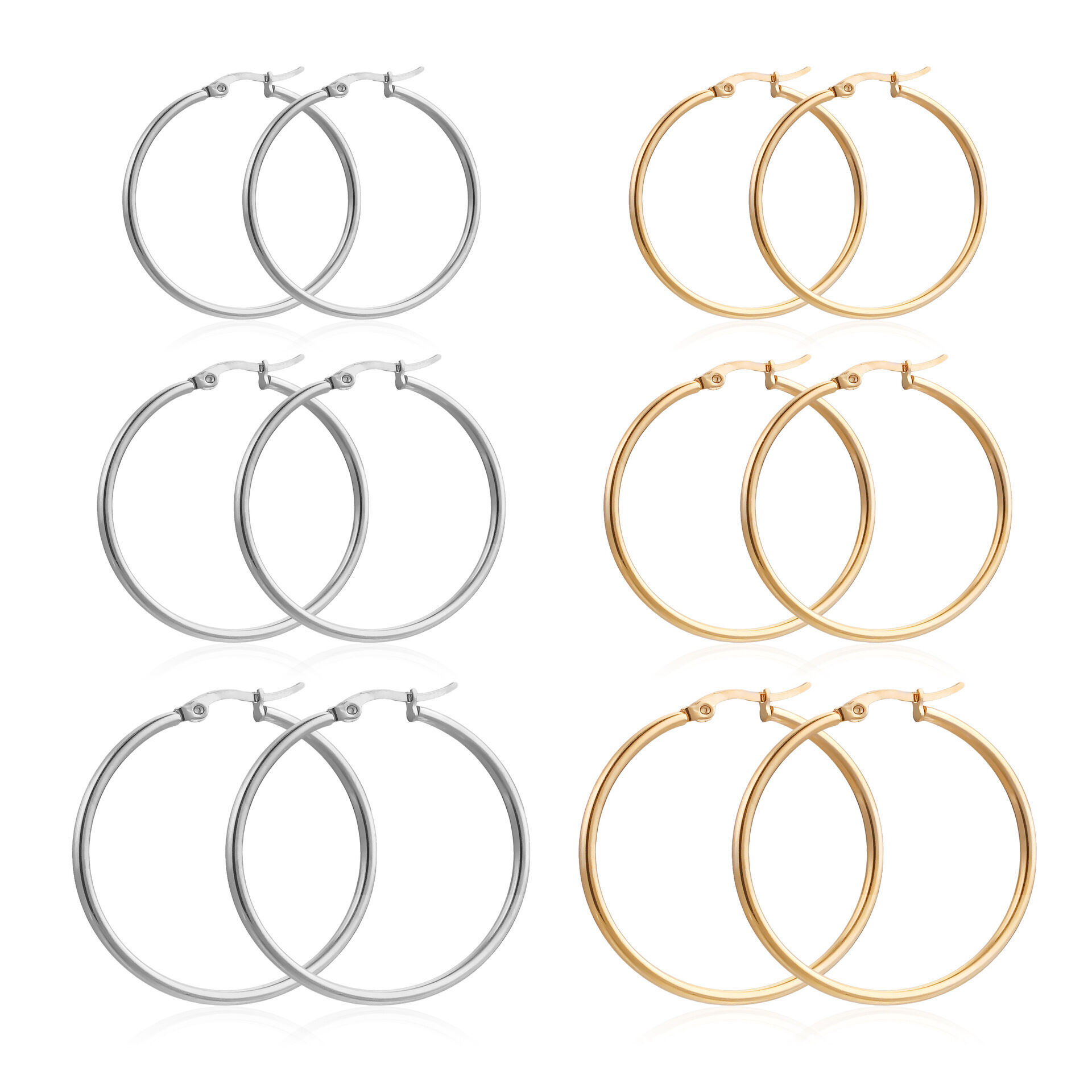 Circle Stainless Steel Waterproof Gold Color Women's Hoop Earrings