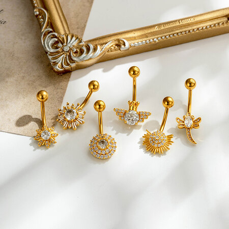 Piercing Nombril Femme Simple Series Flower Couleur Cuivre Doré Zircon