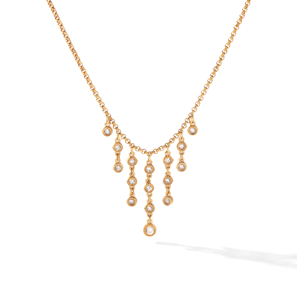 Tassel Stainless Steel Waterproof Gold Color Zircon Women's Pendant Necklaces