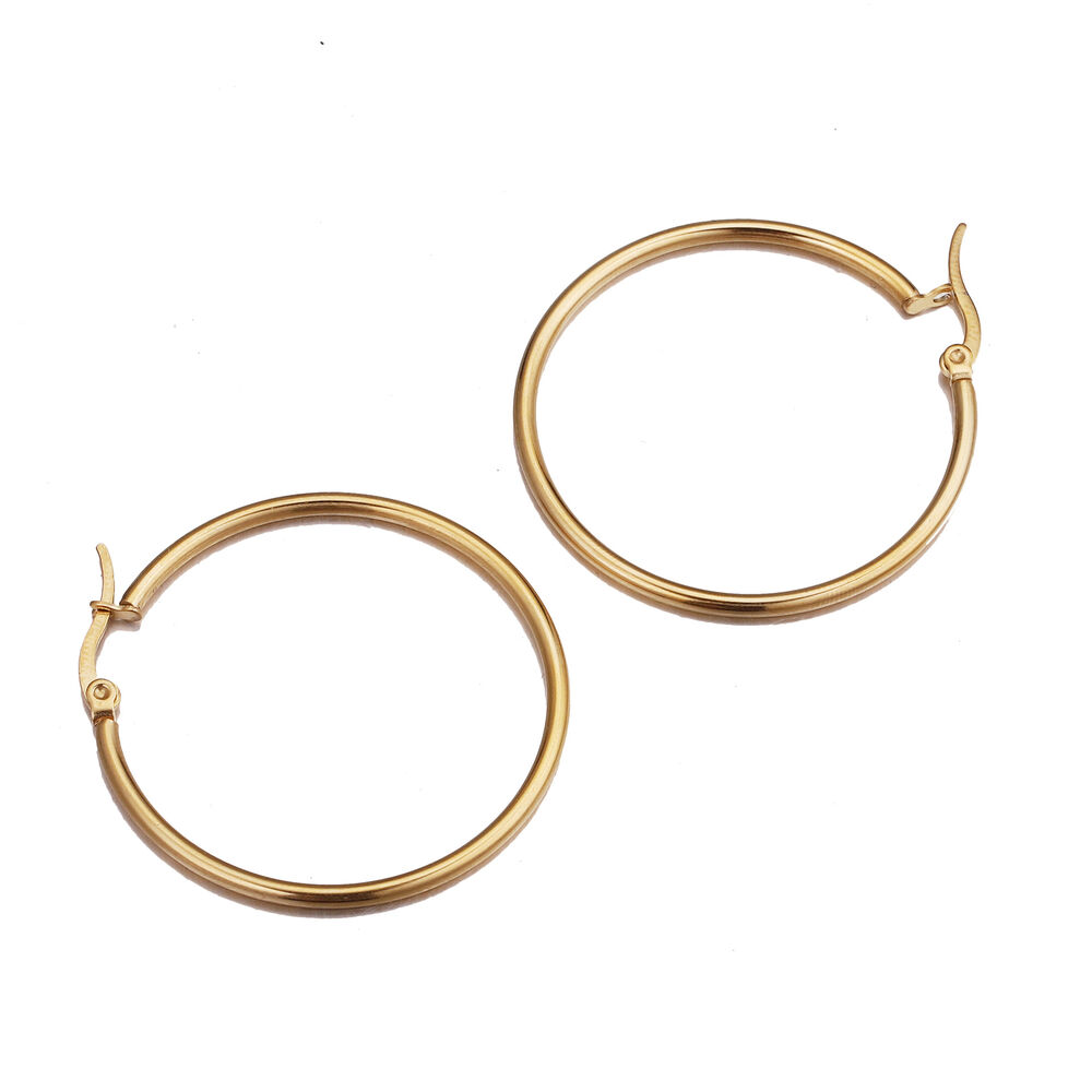 Circle Stainless Steel Waterproof Gold Color Women's Hoop Earrings Picture2