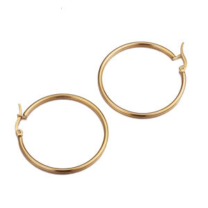 Circle Stainless Steel Waterproof Gold Color Women's Hoop Earrings h5 Picture2