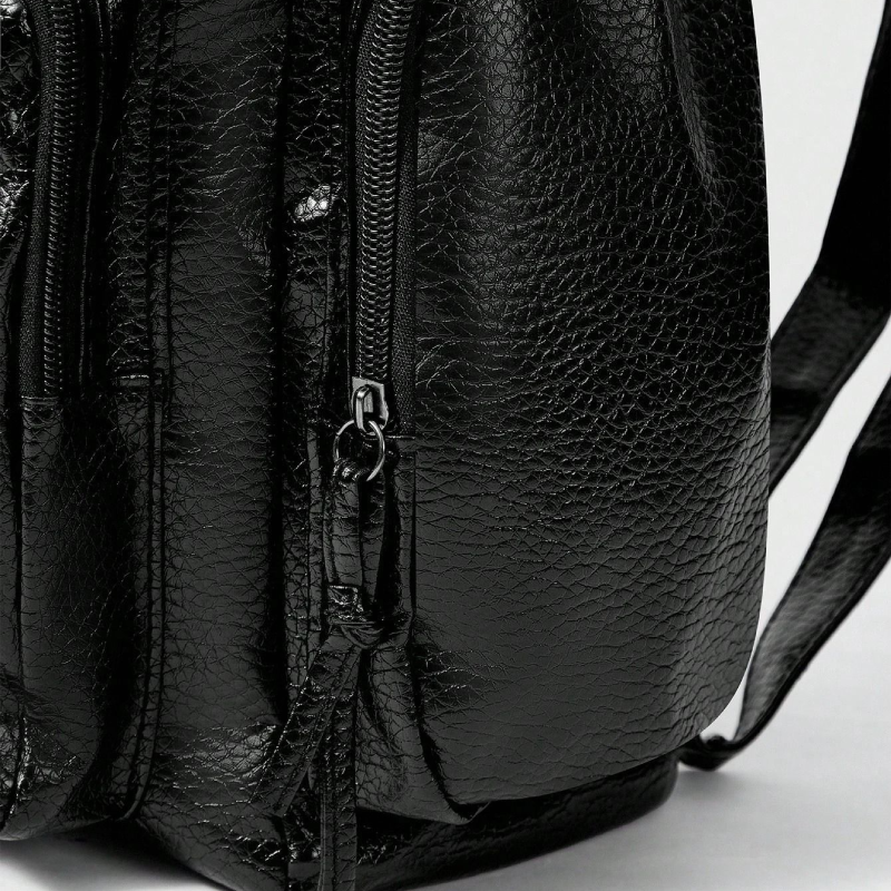 Mochila De Mujer De Pu De Alta Calidad Con Detalles Metálicos, Remaches Cruzados Y Estilo Casual. h5Imagen4