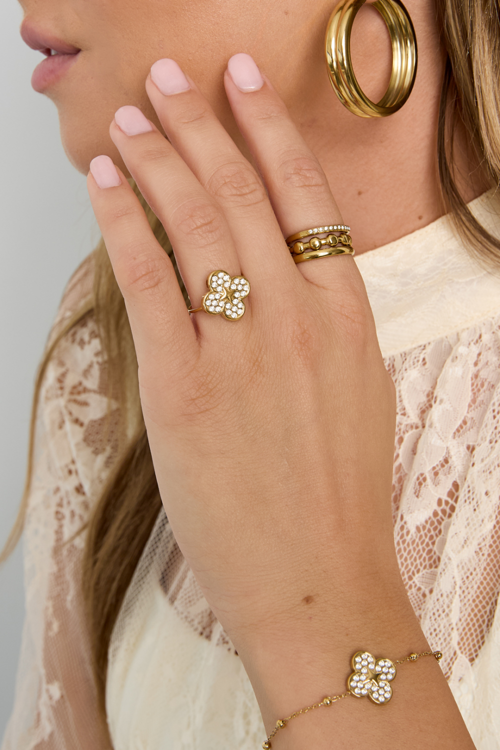 14K Gold Plated Stainless Steel Minimalist Rings Clover Simple Daily Simple Series Women's Jewelry h5Picture2