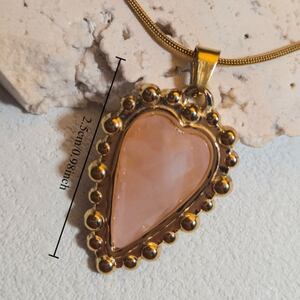 Colgantes Para Mujer De Acero Inoxidable Color Oro Con Diseño Retro De Corazón, Piedras Naturales. h5 Imagen3