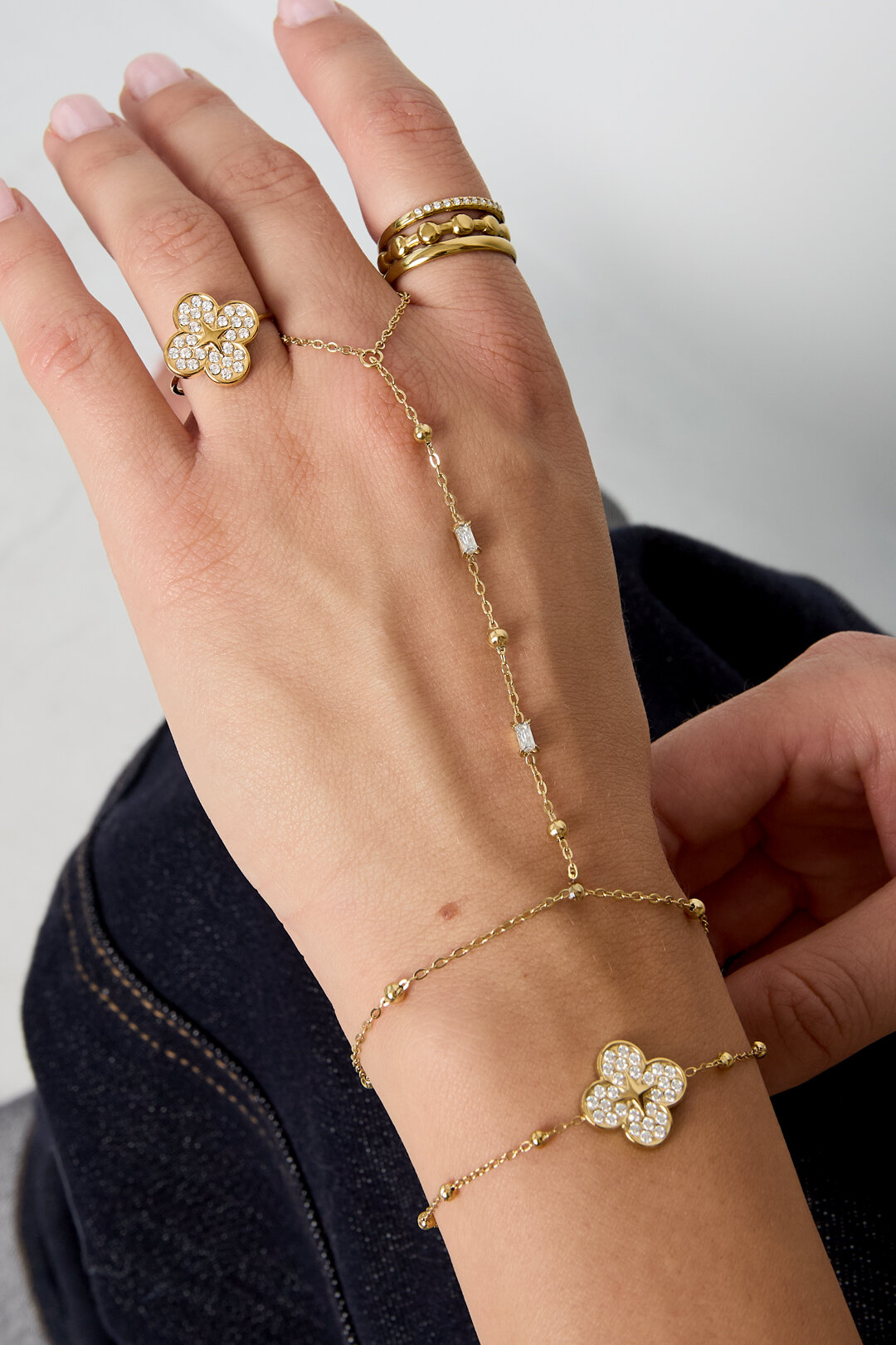 Hand Chain With Beads And Rectangular Stones h5 Picture3