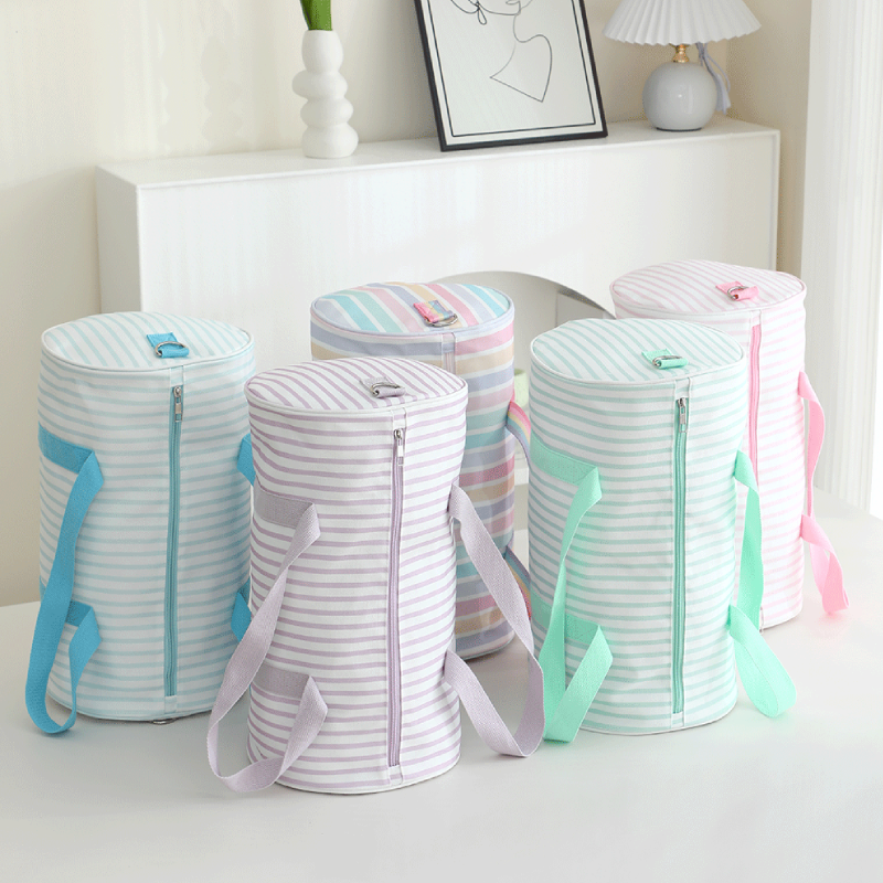 Bolsos Redondos De Lona Para Mujer, Estilo Deportivo, Con Estampado De Rayas Y Colores Variados. h5Imagen3