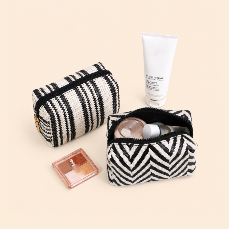 Bolsas De Maquillaje De Poliéster Tejido Con Rayas Diarias De La Serie Simple h5Imagen2