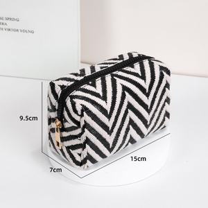 Bolsas De Maquillaje De Poliéster Tejido Con Rayas Diarias De La Serie Simple h5