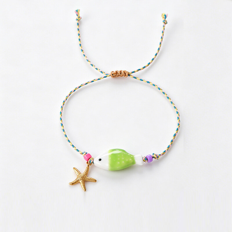 Vakantiestijl Keramische Armbanden Van Gevlochten Touw Met Vismotief Voor Dames.