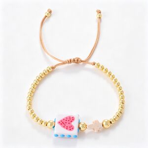 Pulseras Trenzadas Para Mujer Con Cuentas De Cobre Y Forma De Corazón De Resina. h5 Imagen2