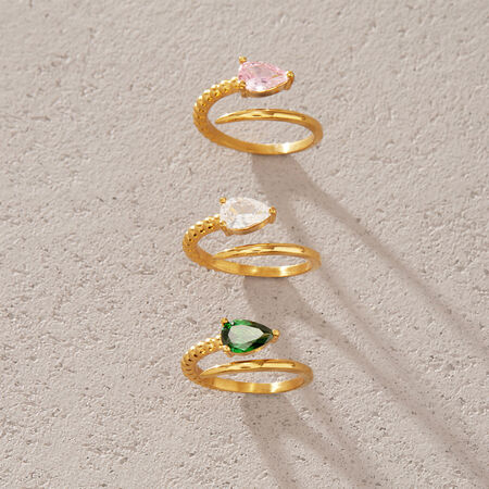 Luxe Serie Sweet Snake Roestvrijstalen Waterdichte Damesringen Met Goudkleurige Zirkonia.