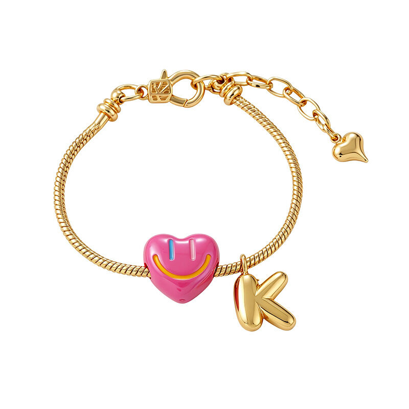 Pulseras De Mujer Con Dijes De Resina En Forma De Corazón, Carita Sonriente Y Letra. 2