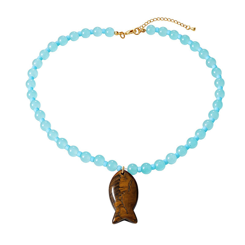 Collares De Cuentas Para Mujer De La Serie Étnica Con Motivos De Peces Y Piedras Naturales. Imagen2