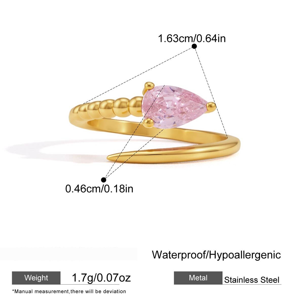 Luxurious Series Sweet Snake Stainless Steel Waterproof   Gold Color  Zircon Women's Gemstone Rings h5 