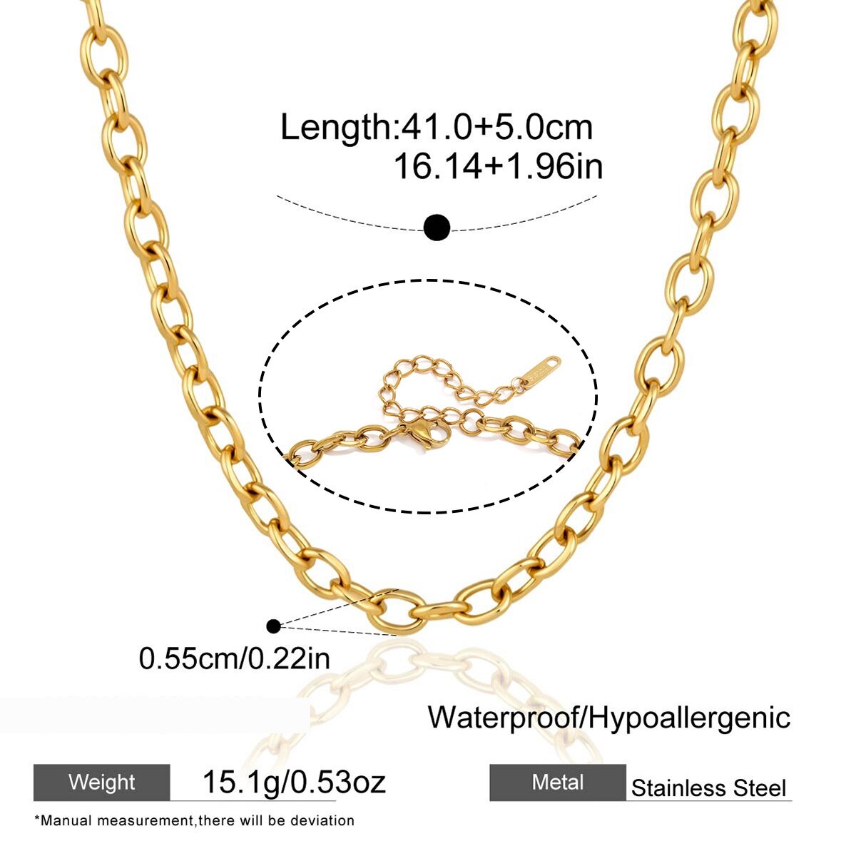Collares Con Colgante Para Mujer De La Serie Clásica, Elegante Cadena Con Forma Elíptica, De Acero Inoxidable, Resistentes Al Agua Y De Color Dorado. h5 