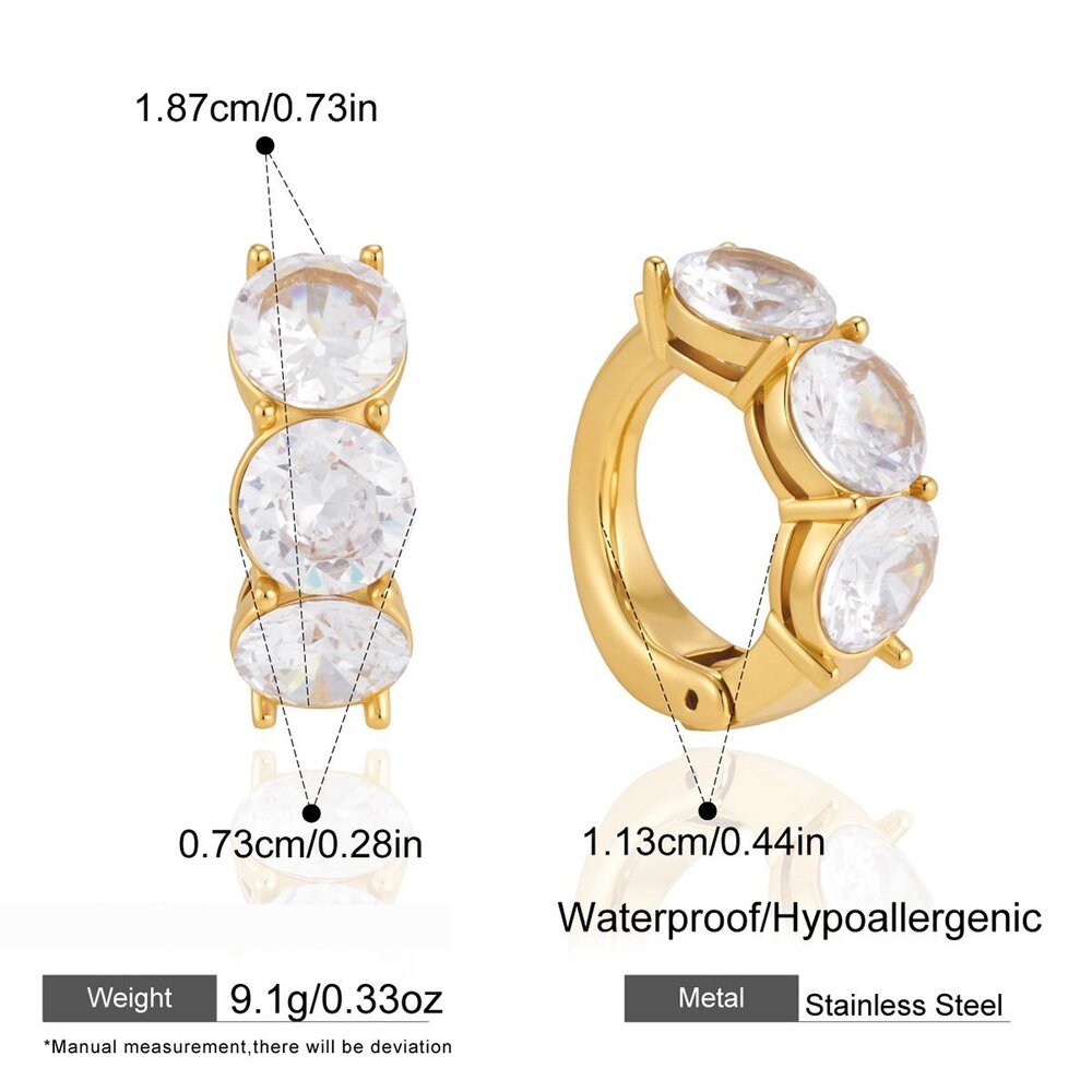 Luxe Serie Elegante Ronde Roestvrijstalen Waterdichte Gouden Zirkonia Oormanchetten Voor Dames