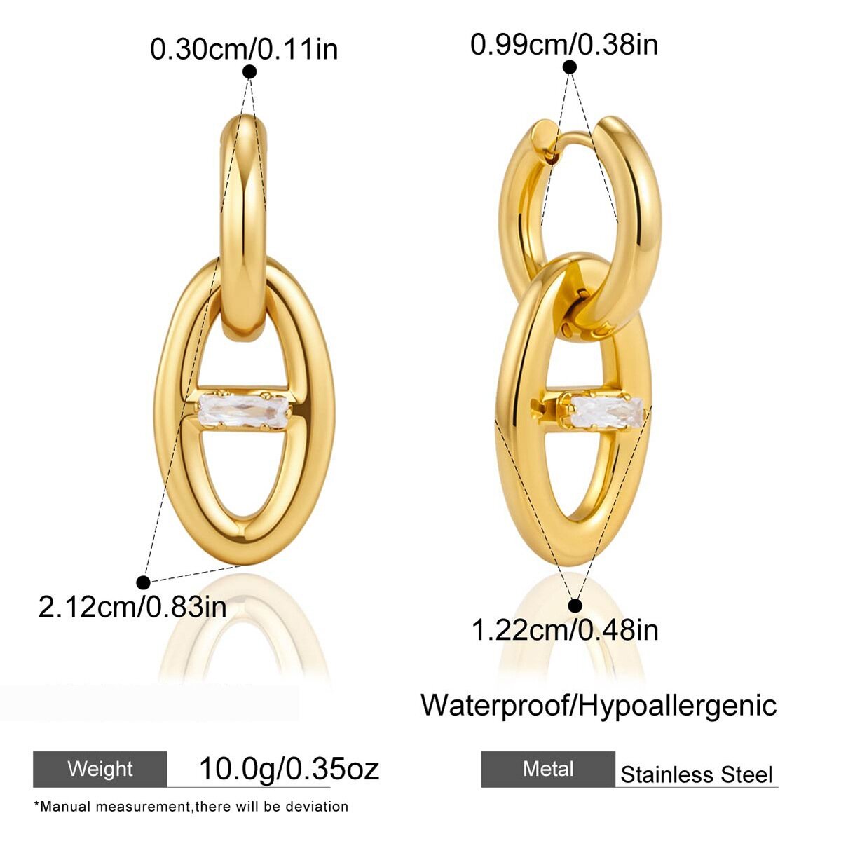 Romantische Serie Elegante Hartvormige Ellips Oorbellen Van Roestvrij Staal, Waterdicht, Goudkleurig h5 