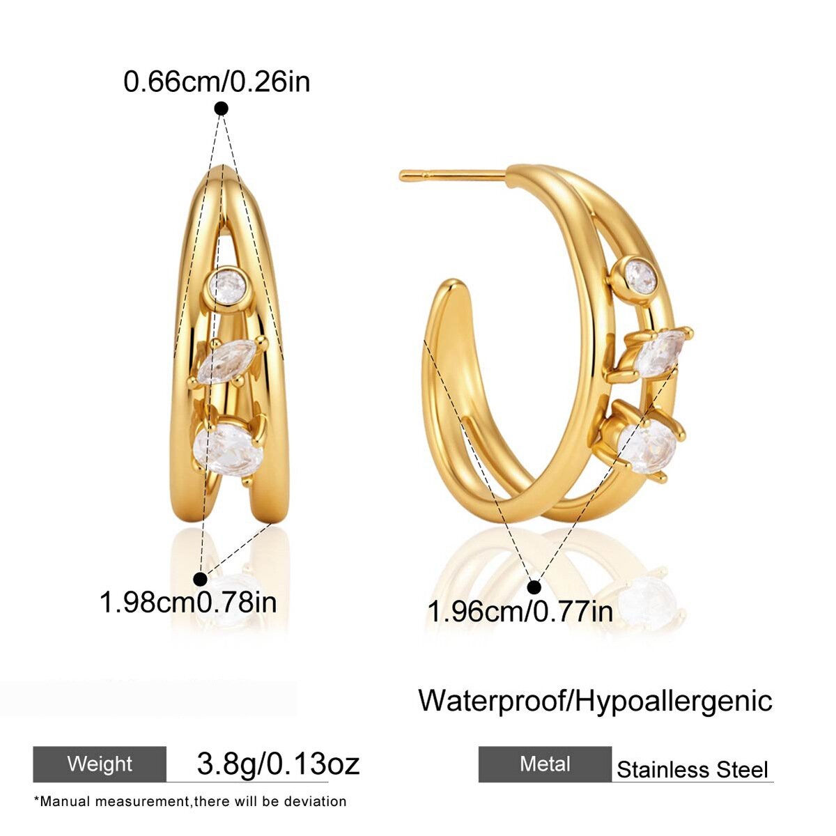 Boucles D'Oreilles Puces Élégantes Pour Femmes, En Acier Inoxydable, Couleur Or, Forme Irrégulière, Collection Classique 