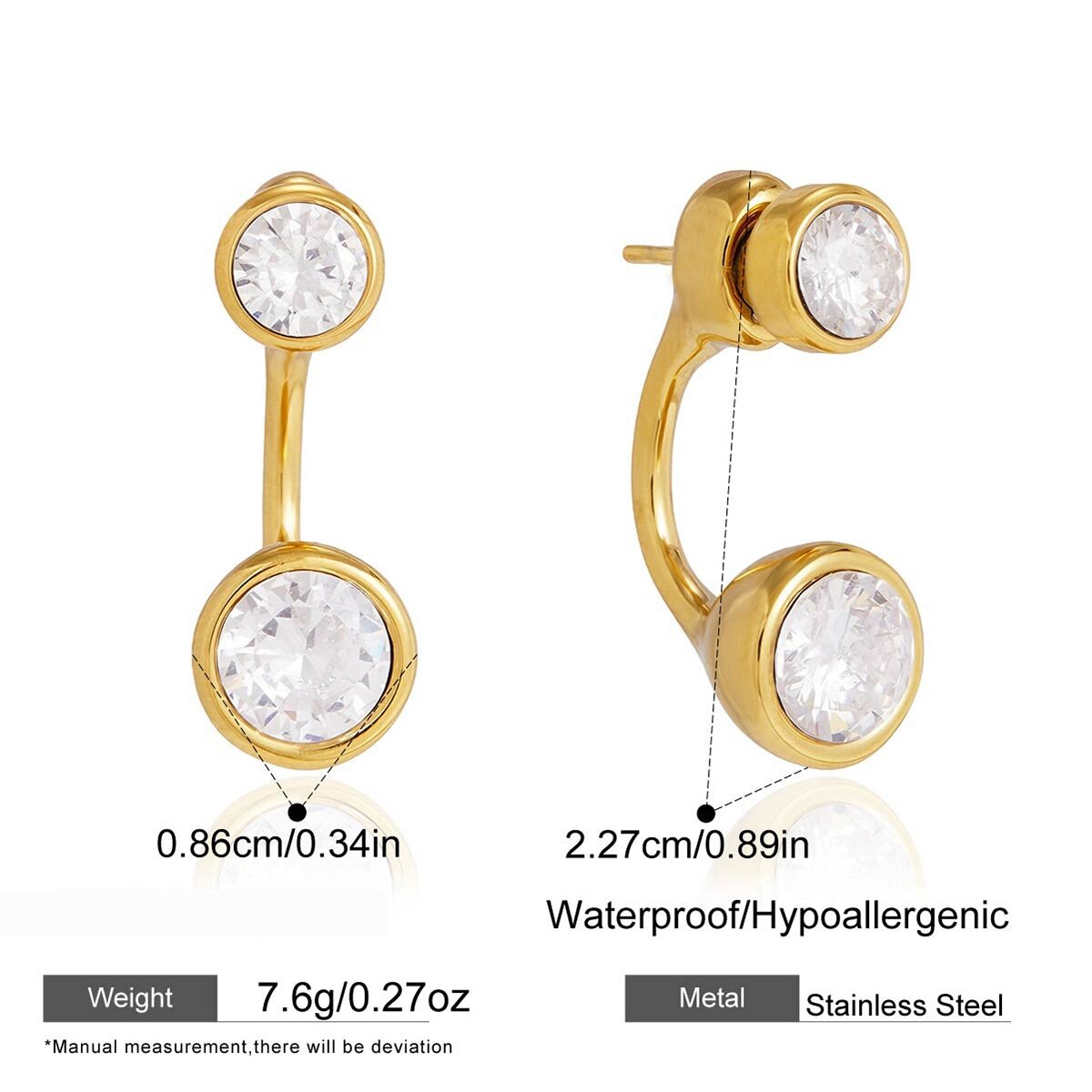 Boucles D'Oreilles Puces Pour Femmes, Forme Irrégulière, En Acier Inoxydable, Couleur Or, Étanches, Avec Zircon. Collection Simple, Pour Tous Les Jours. 