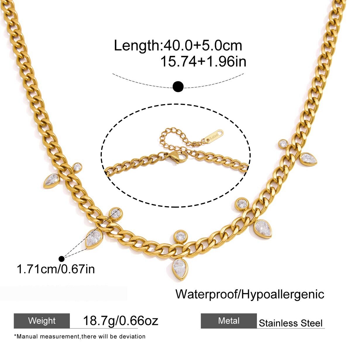 Simple Series Daily Droplet Chain Stainless Steel Waterproof   Gold Color  Women's Chain Necklaces 
