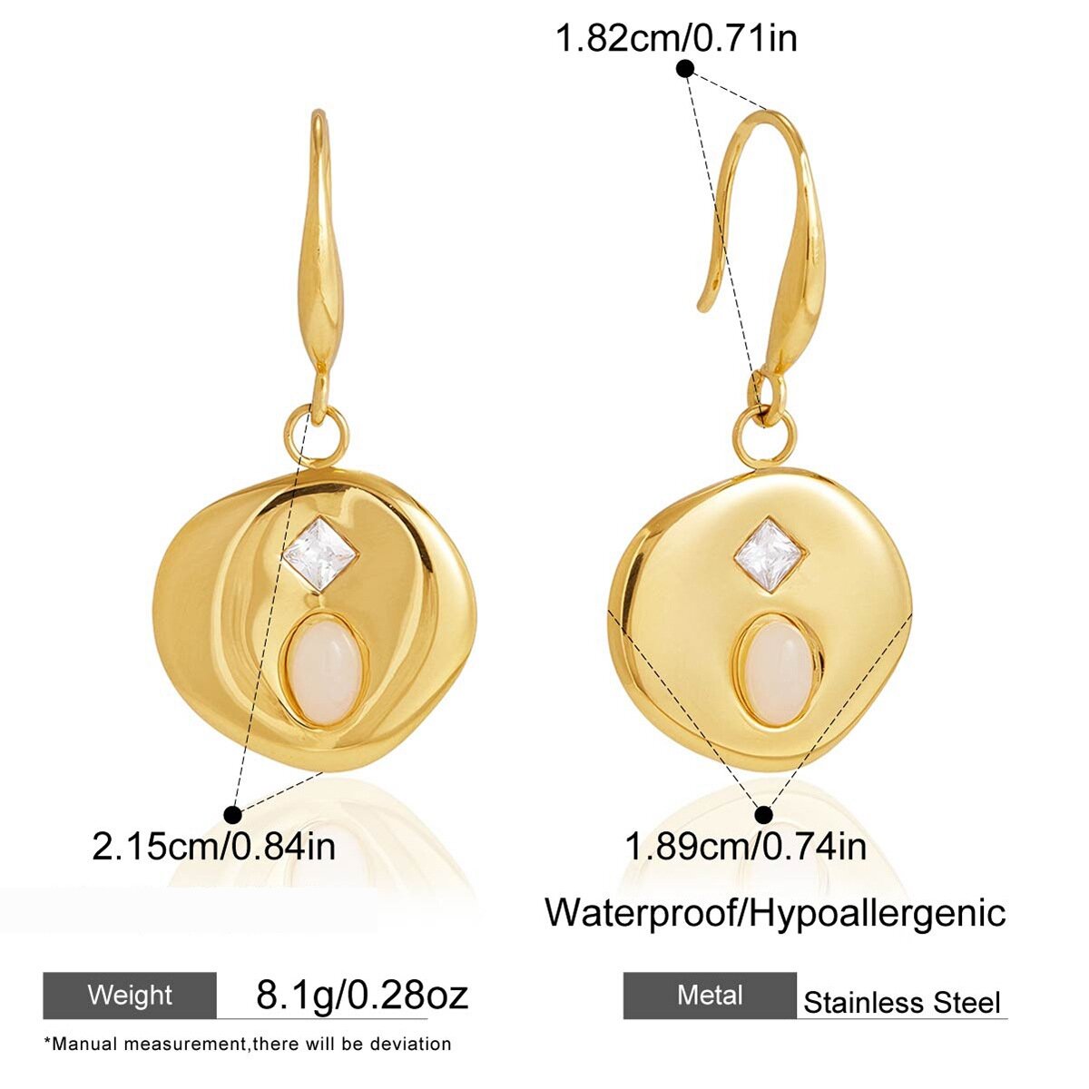 Simple Series Retro Ellipse Shape Stainless Steel Waterproof   Gold Color  Women's Drop Earrings 