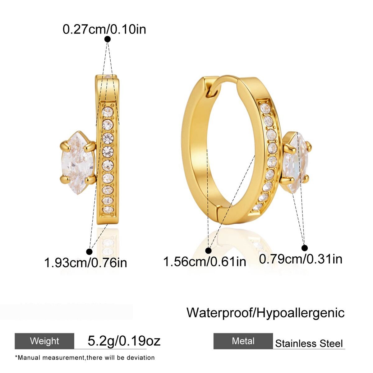 Luxurious Series Daily Circle Stainless Steel Waterproof   Gold Color  Zircon Women's Hoop Earrings h5 