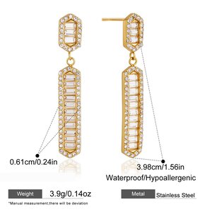 Eenvoudige Serie Elegante Rechthoekige Waterdichte Oorbellen Van Roestvrij Staal Met Goudkleurige Zirkonia Voor Dames. h5