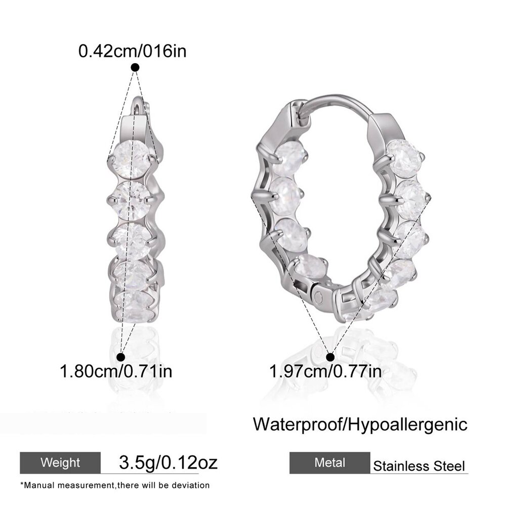 Luxe Serie Elegante Ovale, Waterdichte, Roestvrijstalen Oorringen Met Goudkleurige Zirkonia Voor Dames.