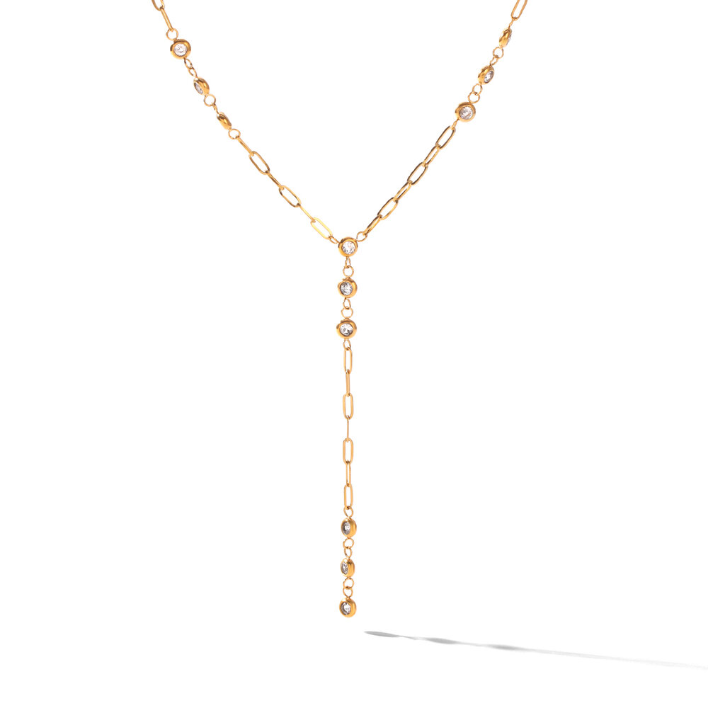 Collana Con Pendente Da Donna Simple Series Daily Circle In Acciaio Inossidabile Impermeabile Color Oro Con Zirconi