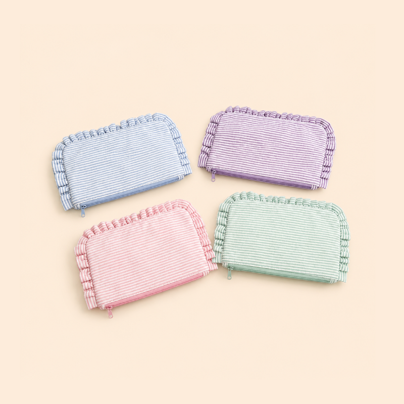 Bolsas De Maquillaje De Poliéster Con Rayas De Color Liso De La Serie Simple. 2
