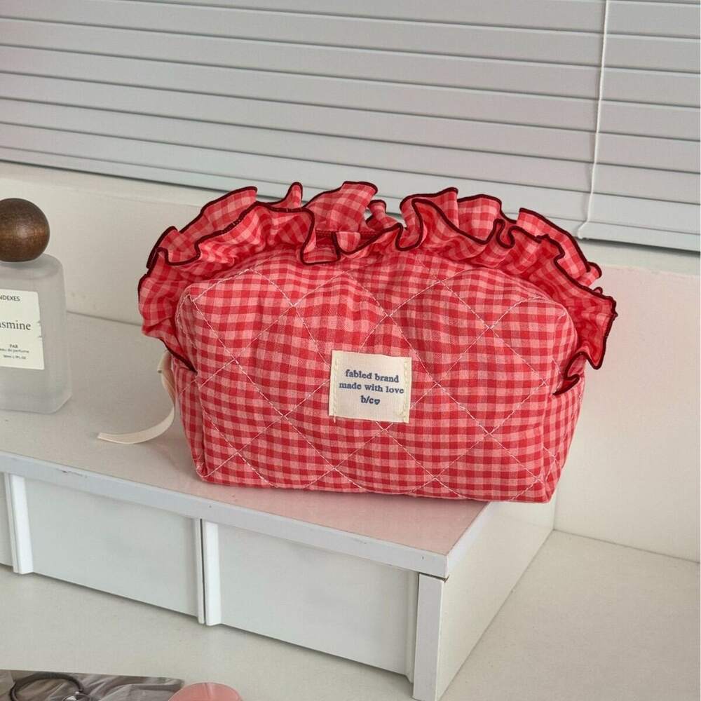 Bolsas De Maquillaje De Algodón Con Estampado A Cuadros Sencillos De La Serie Sweet Plaid