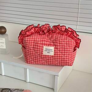 Bolsas De Maquillaje De Algodón Con Estampado A Cuadros Sencillos De La Serie Sweet Plaid h5