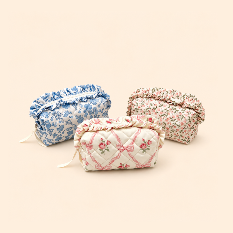Bolsas De Maquillaje De Poliéster Con Estampado De Flores Sencillas, Lazos De Animales Y Rosas.