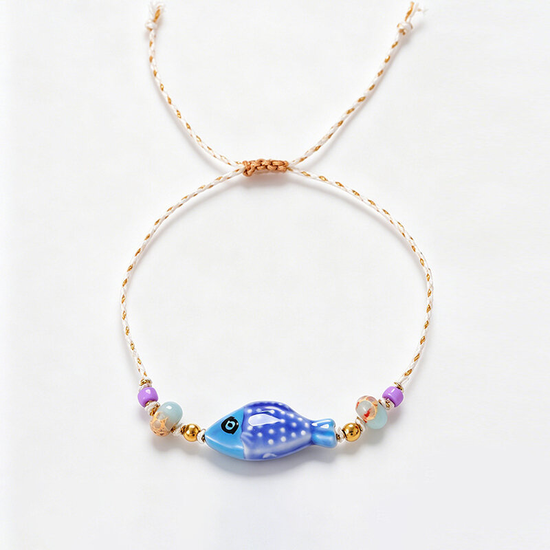 Vakantiestijl Keramische Armbanden Van Gevlochten Touw Met Vismotief Voor Dames. 2