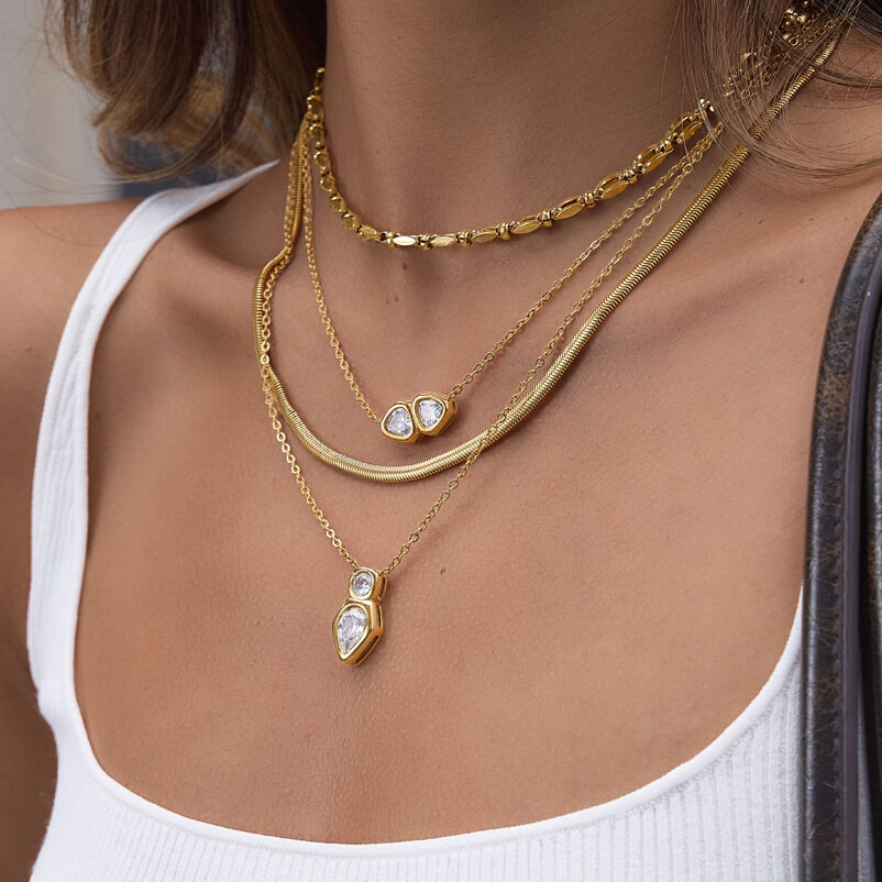 Classic Series Elegant Irregular Shape Stainless Steel Waterproof   Gold Color Triangle Pendant Necklaces