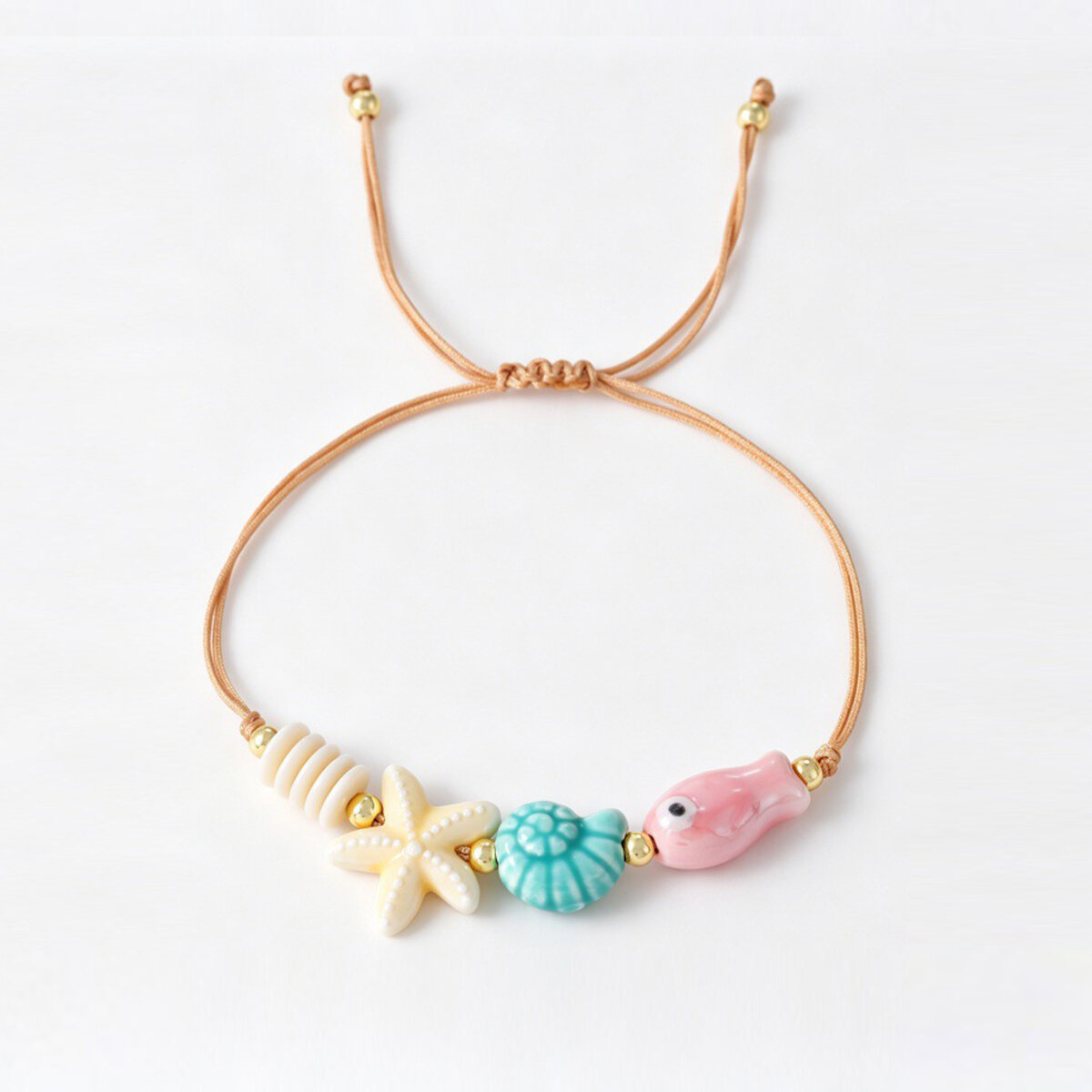 Schattige, In Oceaanstijl Uitgevoerde Keramische Armbanden Met Vismotief En Gevlochten Touw Voor Dames.