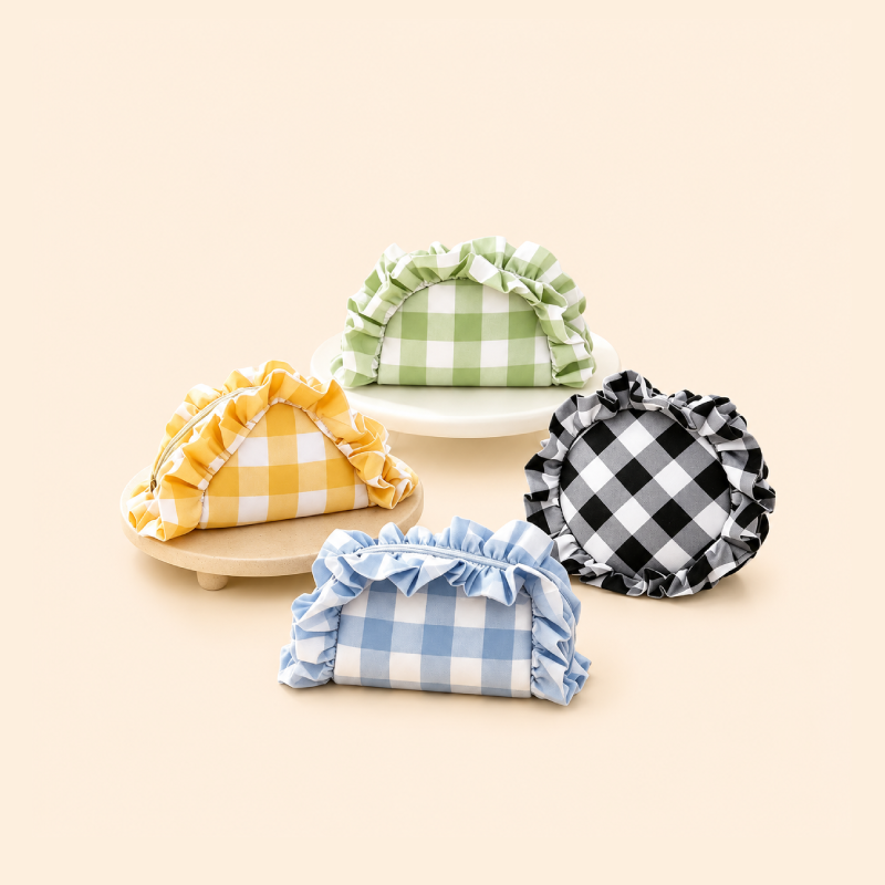 Bolsas De Maquillaje De Poliéster Con Estampado A Cuadros Sencillos De La Serie Sweet Plaid