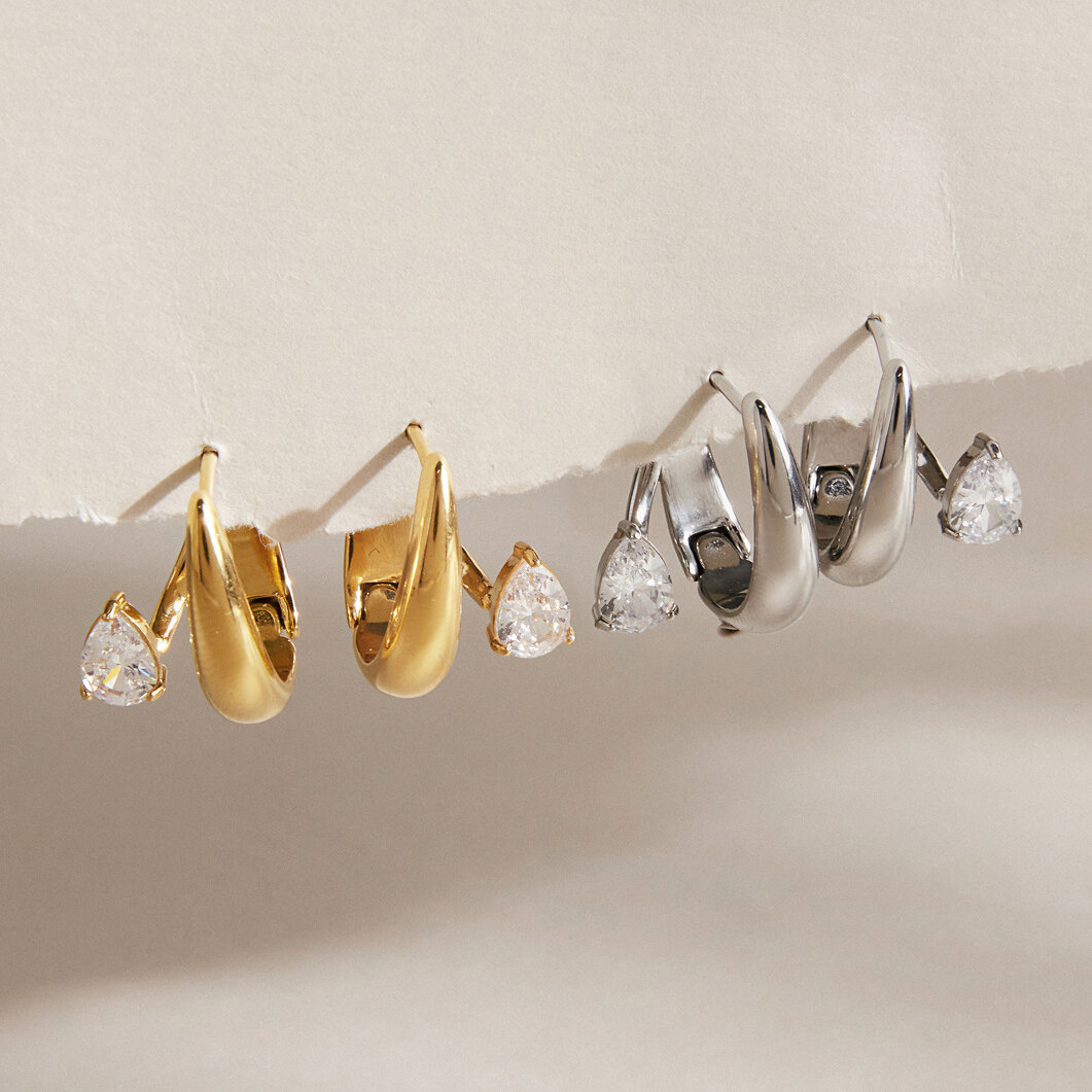Pendientes De Aro De Acero Inoxidable Color Dorado, Estilo Retro, Con Forma Triangular Irregular, De Lujo, De La Serie Luxurious.