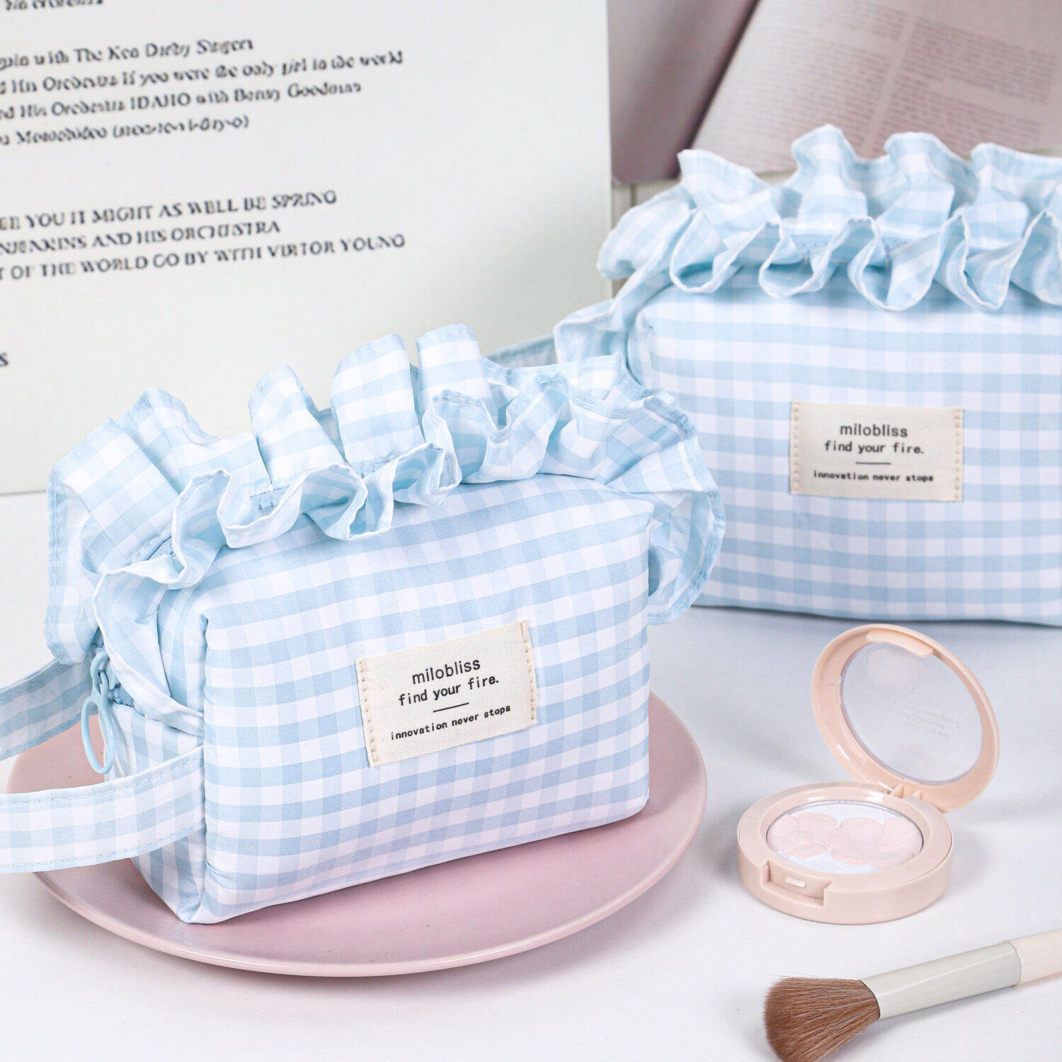Pochette Per Cosmetici In Poliestere A Quadri Della Serie Simple